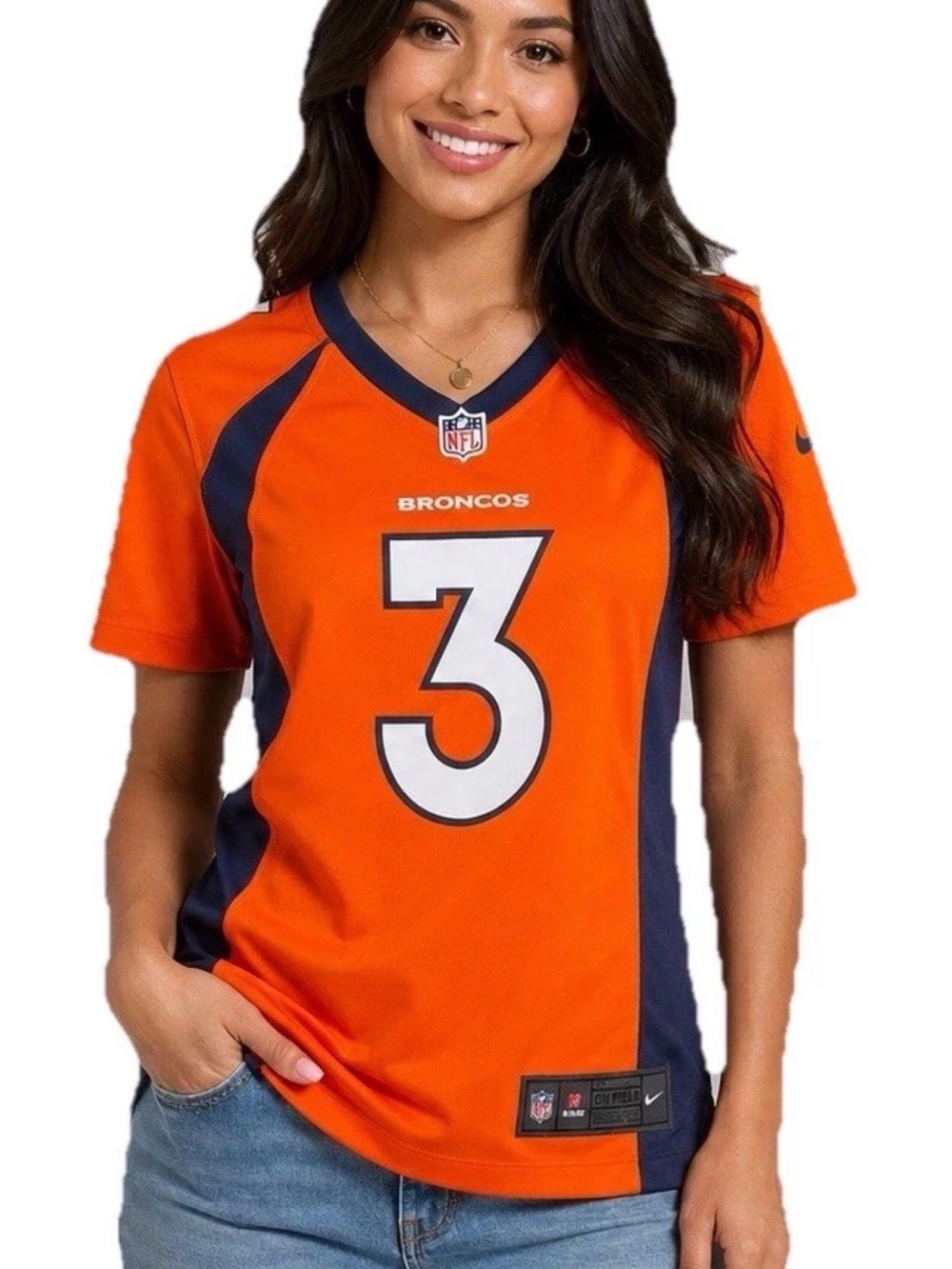 Nike Denver Broncos Russell Wilson #3 Women’s Size S Orange NFL On Field Jersey